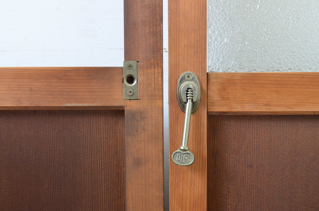 アンティーク建具　木のぬくもり感じる色合いが魅力のガラス戸2枚セット(引き戸)(R-064073)