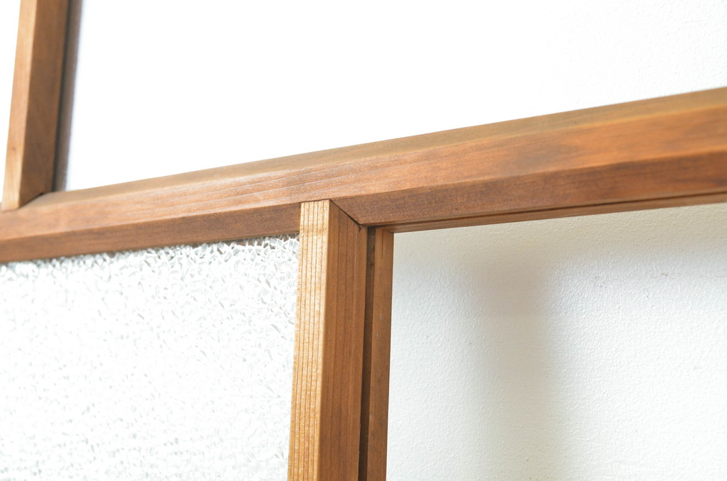 アンティーク建具　木のぬくもり感じる色合いが魅力のガラス戸2枚セット(引き戸)(R-064073)