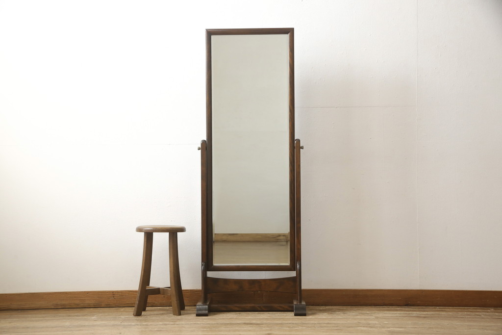 中古　松本民芸家具　シンプルなデザインが魅力的なD型姿見(定価約12万円)(ミラー、鏡)(R-058957)