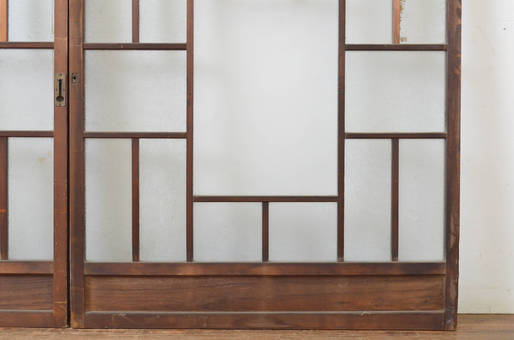 アンティーク建具　大正ロマンの雰囲気漂うガラス窓2枚セット(ガラス戸、引き戸)(R-064075)