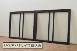 海外アンティーク　オーク材　特大!!品のあるデザインのアイアンフェンス入り両開きドア1対2枚セット(建具、木製扉)(R-068514)