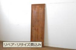 アンティーク建具　上手物!!　北陸産　総欅(ケヤキ)材　鶴と亀の金具がアクセントの格子蔵戸1枚(引き戸、玄関戸)(R-080233)