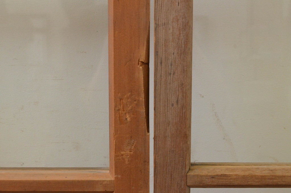 アンティーク建具　古い木味が魅力的なガラス窓4枚セット(引き戸、ガラス戸)(R-068893)