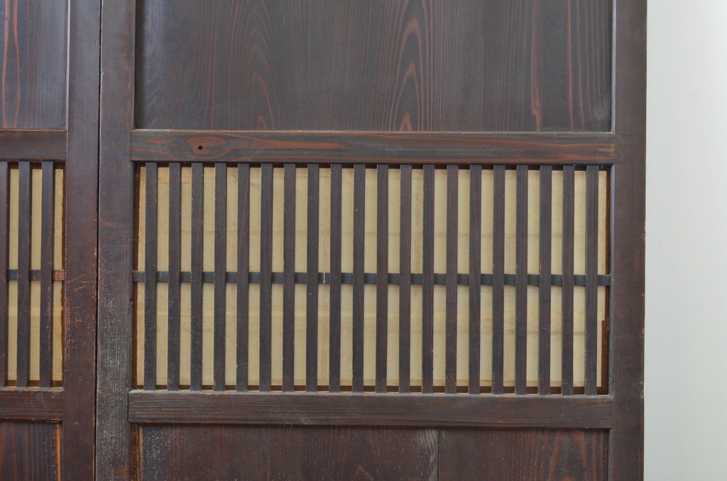 アンティーク建具　裏障子付き　情緒ある和の雰囲気作りにおすすめの格子帯戸3枚セット(格子戸、引き戸)(R-063721)