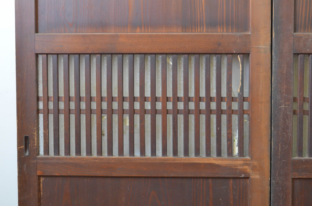 アンティーク建具　裏ガラス付き　落ち着いた和の空間を演出する格子帯戸3枚セット(ガラス戸、引き戸、ガラス帯戸)(R-063723)