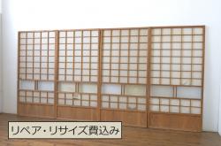 アンティーク建具　杉材　和モダンな空間作りにおすすめな縦桟の板戸窓2枚セット(引き戸、格子戸)(R-067778)