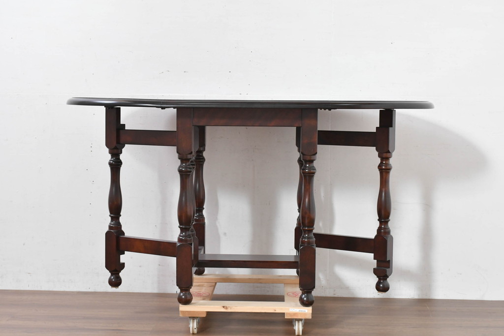 中古　超美品　松本民芸家具　M型バタフライ卓(楕円)　凝った脚のデザインが目を惹くバタフライテーブル(ドロップリーフテーブル、エクステンションテーブル、食卓、ダイニングテーブル、2人掛け、4人掛け、2人用、4人用)(定価約28万)(R-084701)