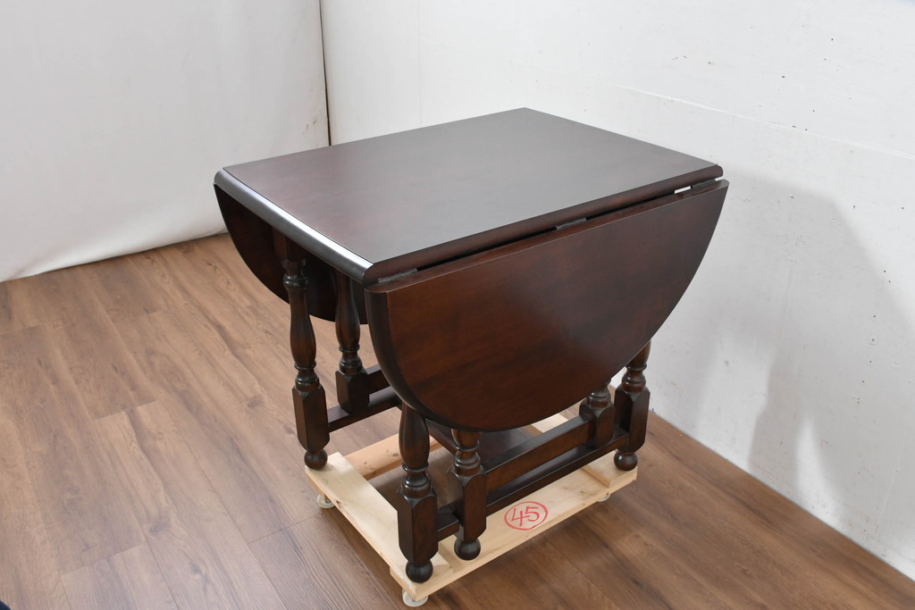 中古　超美品　松本民芸家具　M型バタフライ卓(楕円)　凝った脚のデザインが目を惹くバタフライテーブル(ドロップリーフテーブル、エクステンションテーブル、食卓、ダイニングテーブル、2人掛け、4人掛け、2人用、4人用)(定価約28万)(R-084701)