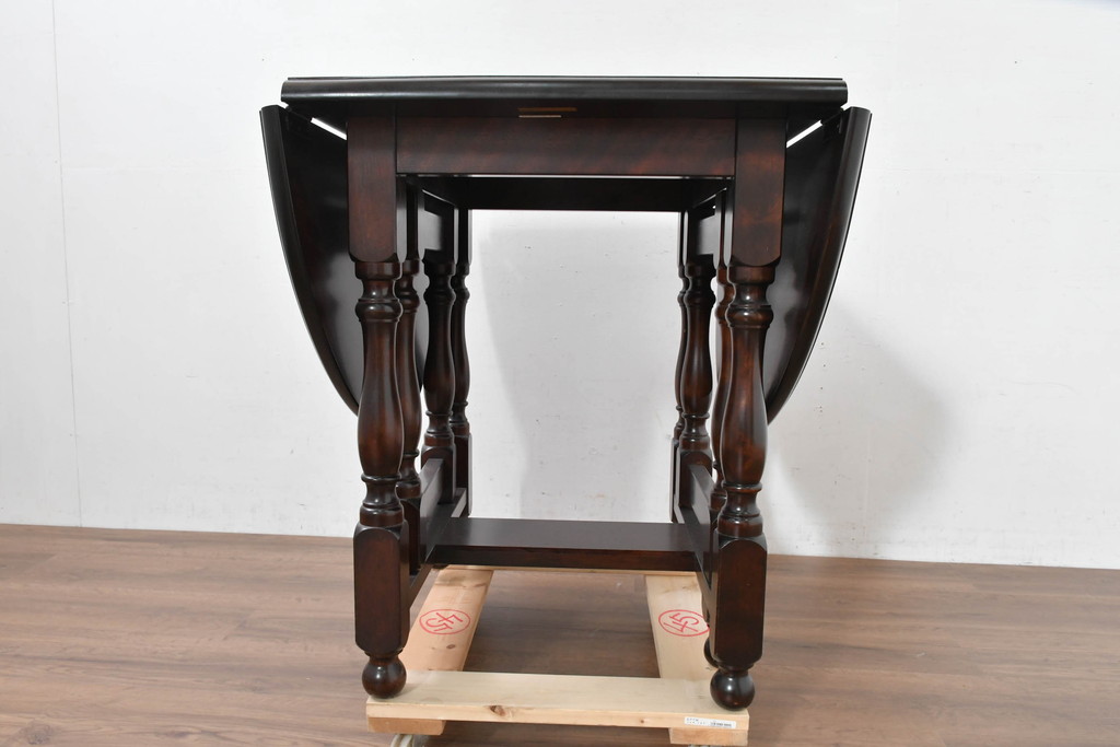 中古　超美品　松本民芸家具　M型バタフライ卓(楕円)　凝った脚のデザインが目を惹くバタフライテーブル(ドロップリーフテーブル、エクステンションテーブル、食卓、ダイニングテーブル、2人掛け、4人掛け、2人用、4人用)(定価約28万)(R-084701)