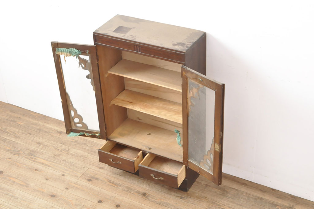 和製アンティーク　栓材　クラシカルなデザインの小振りな本箱(書棚、本棚、ブックケース、戸棚)(R-053161)