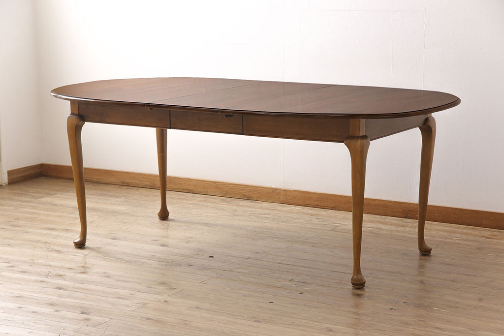 中古　ETHAN ALLEN(イーセンアーレン)　猫脚がおしゃれなドローリーフテーブル(エクステンションテーブル、ダイニングテーブル)(R-050081)