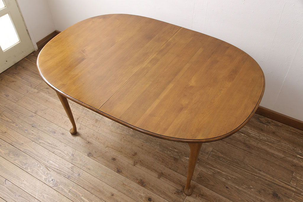 中古　ETHAN ALLEN(イーセンアーレン)　猫脚がおしゃれなドローリーフテーブル(エクステンションテーブル、ダイニングテーブル)(R-050081)