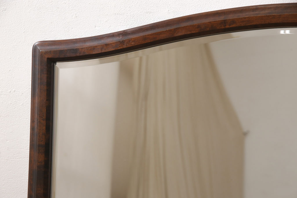 中古　北海道民芸家具　シックな木製フレームのミラー(鏡)(定価約7万円)(R-051488)