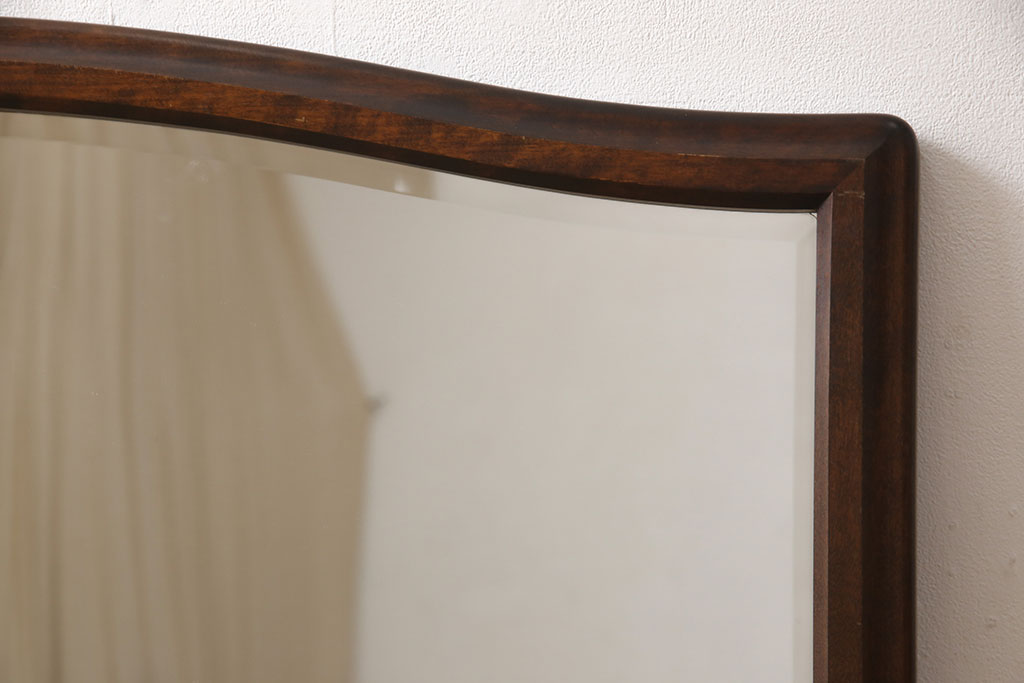 中古　北海道民芸家具　シックな木製フレームのミラー(鏡)(定価約7万円)(R-051488)