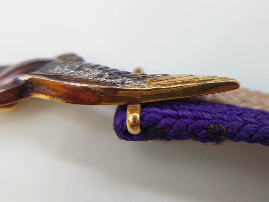時代物　彫金　K20(20金)　羽ばたく鶴のデザインが上品な帯留め(つる、ツル、和装小物、着物道具、アクセサリー、帯締め、ゴールド、金)(R-078236)