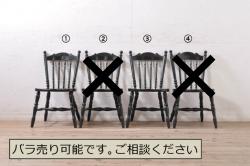 和製ビンテージ　松本民芸家具　#16型スピンドルチェア　ゆったりと座れるダイニングチェア2脚セット(板座チェア、椅子、イス、ヴィンテージ)(定価2脚で約20万円)(R-078706)
