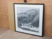 真作　橋本広喜　「冬の集落」　降り積もる山村の雪景色が美しい墨彩画(冬、雪、集落、山、額付き、外箱付き)(R-077926)