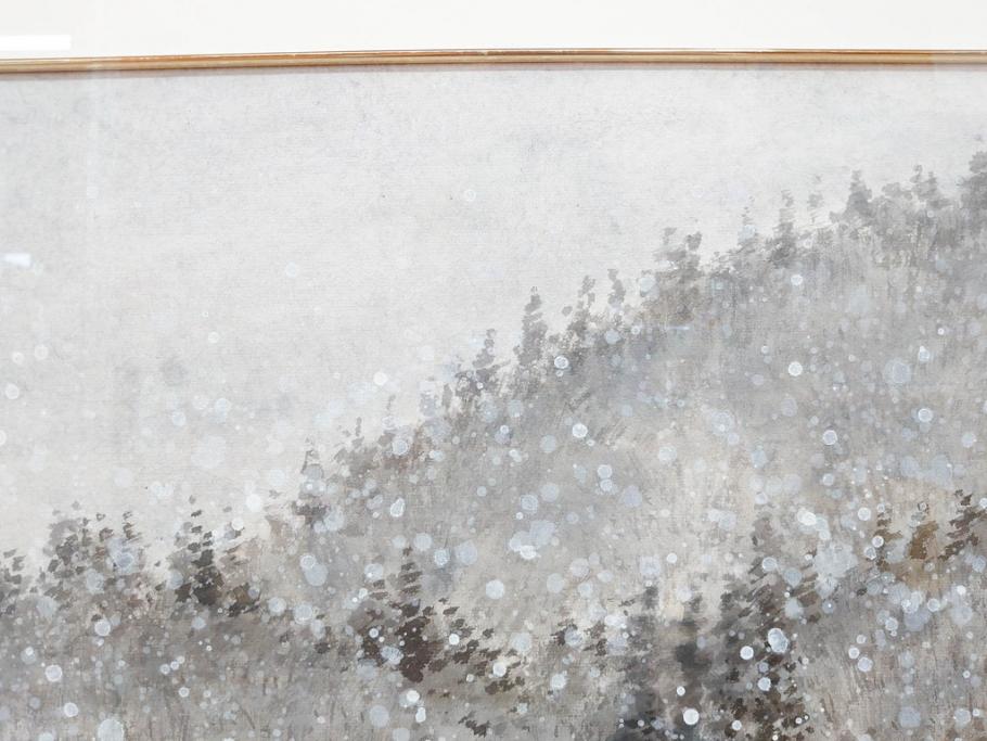 真作　橋本広喜　「冬の集落」　降り積もる山村の雪景色が美しい墨彩画(冬、雪、集落、山、額付き、外箱付き)(R-077926)