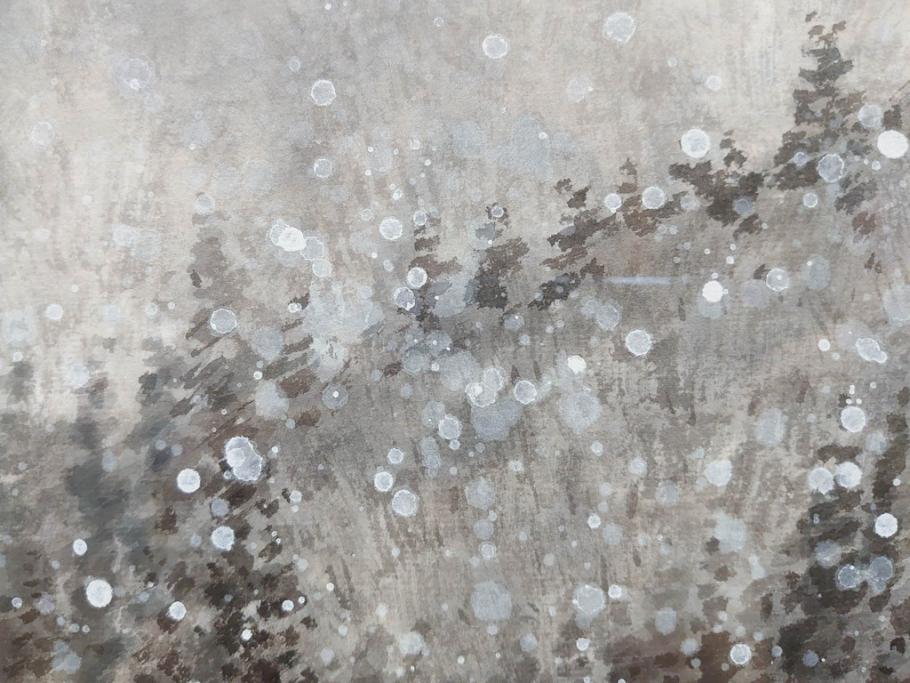 真作　橋本広喜　「冬の集落」　降り積もる山村の雪景色が美しい墨彩画(冬、雪、集落、山、額付き、外箱付き)(R-077926)