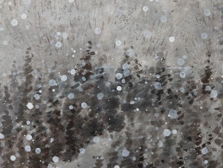 真作　橋本広喜　「冬の集落」　降り積もる山村の雪景色が美しい墨彩画(冬、雪、集落、山、額付き、外箱付き)(R-077926)