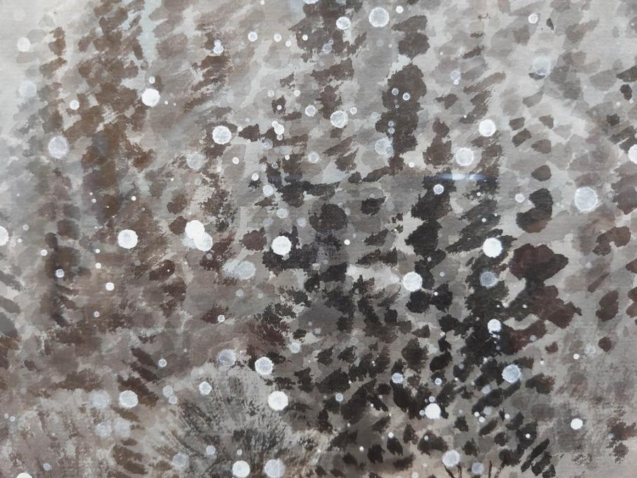 真作　橋本広喜　「冬の集落」　降り積もる山村の雪景色が美しい墨彩画(冬、雪、集落、山、額付き、外箱付き)(R-077926)
