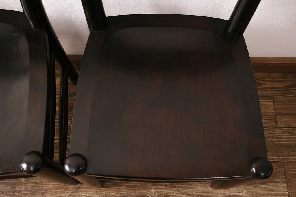 中古　松本民芸家具　シンプルでシックなダイニングチェア2脚セット(イス、椅子)(R-048200)