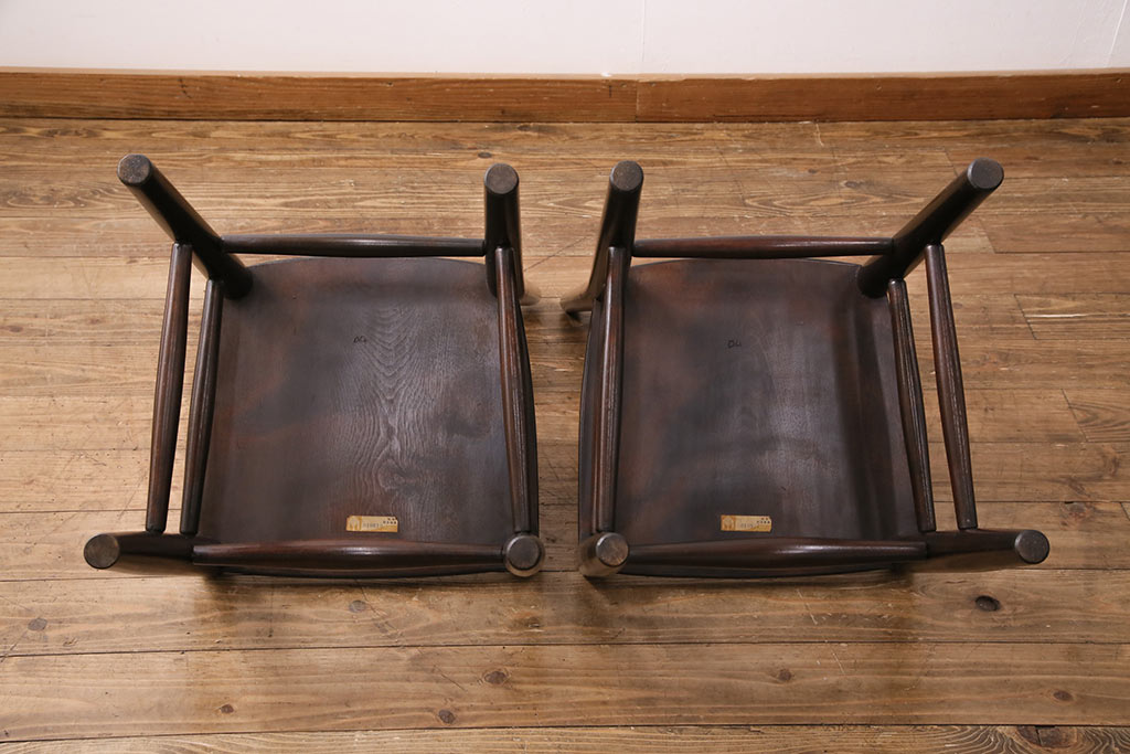 中古　松本民芸家具　シンプルでシックなダイニングチェア2脚セット(イス、椅子)(R-048200)