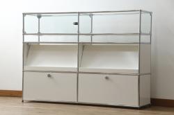 中古　USMハラー(USM Haller)　鍵付きショーケースが魅力の鉄製キャビネット(収納棚、ラック、飾り棚、陳列棚、ガラスケース、店舗什器)(R-074303)