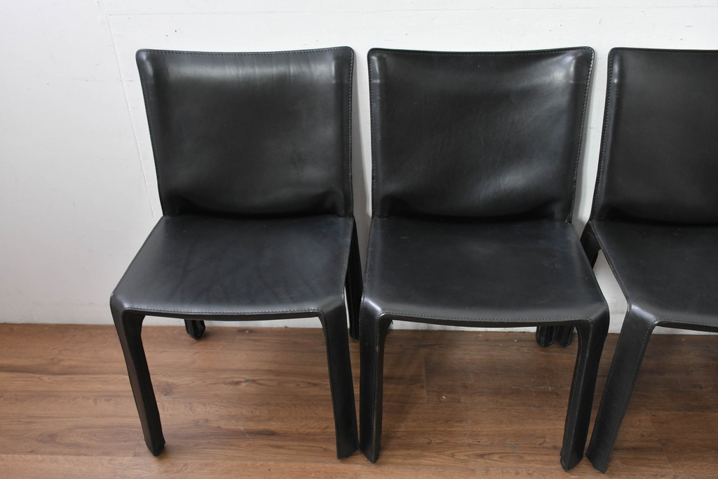 中古　美品　Cassina(カッシーナ)　412　CAB(キャブ)　MARIO BELLINI(マリオベリーニ)　シックでラグジュアリーな雰囲気を高めるアームレスチェア4脚セット(キャブチェア、ダイニングチェア、椅子、イス、バラ売り可能)(定価約120万円)(R-084667)