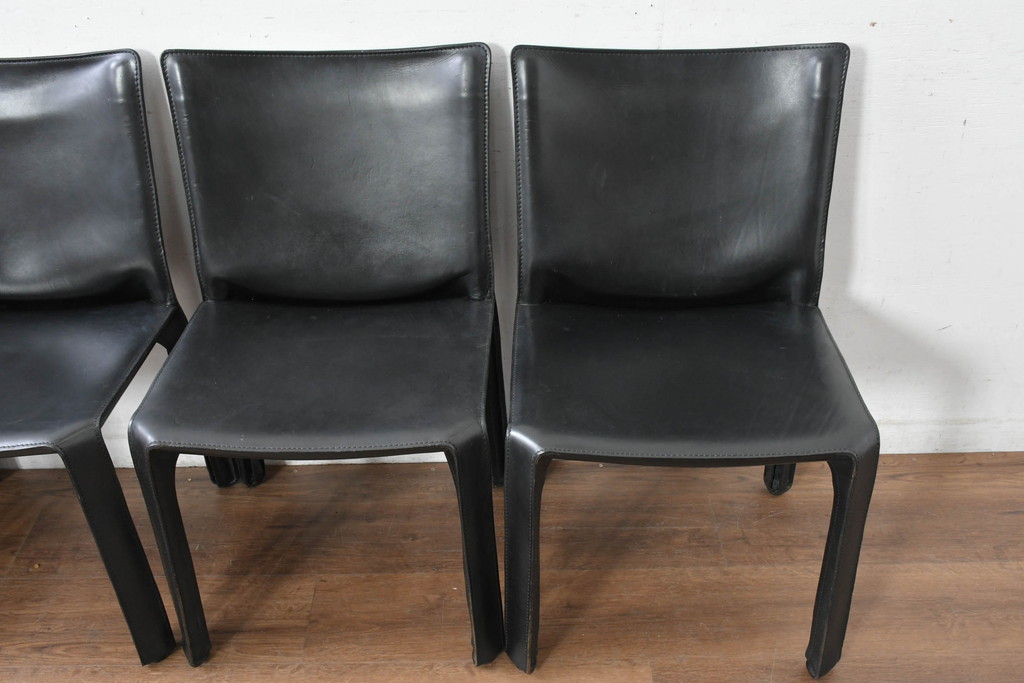 中古　美品　Cassina(カッシーナ)　412　CAB(キャブ)　MARIO BELLINI(マリオベリーニ)　シックでラグジュアリーな雰囲気を高めるアームレスチェア4脚セット(キャブチェア、ダイニングチェア、椅子、イス、バラ売り可能)(定価約120万円)(R-084667)