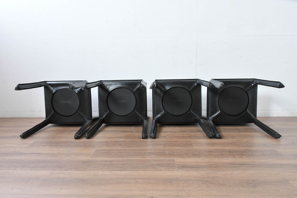 中古　美品　Cassina(カッシーナ)　412　CAB(キャブ)　MARIO BELLINI(マリオベリーニ)　シックでラグジュアリーな雰囲気を高めるアームレスチェア4脚セット(キャブチェア、ダイニングチェア、椅子、イス、バラ売り可能)(定価約120万円)(R-084667)