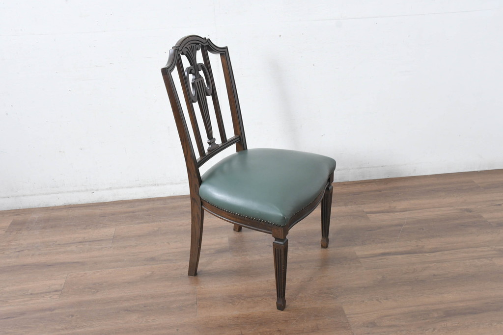 中古　美品　カリモク家具　domani(ドマーニ)　QUEENS LIFE(クイーンズライフ)　本革　優美なフォルムで格調高い雰囲気漂うダイニングチェア6脚セット(アームレスチェア、椅子、イス、バラ売り可能)(現行価格約132万円)(R-084600)