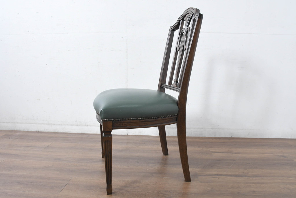 中古　美品　カリモク家具　domani(ドマーニ)　QUEENS LIFE(クイーンズライフ)　本革　優美なフォルムで格調高い雰囲気漂うダイニングチェア6脚セット(アームレスチェア、椅子、イス、バラ売り可能)(現行価格約132万円)(R-084600)