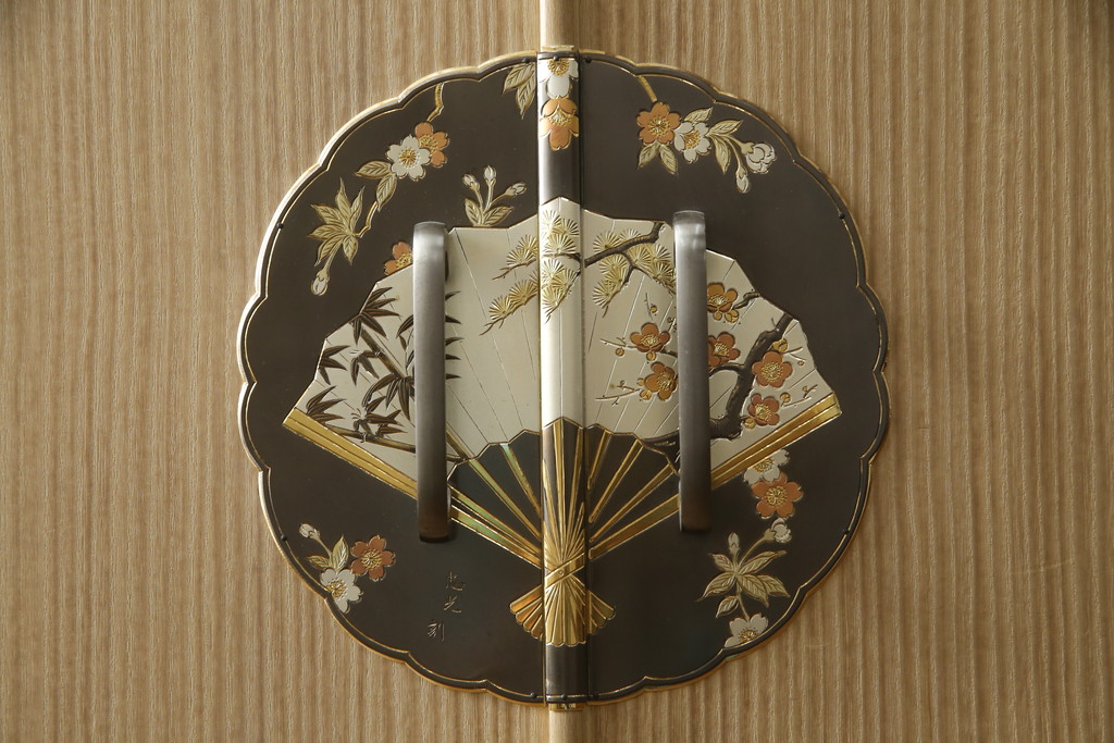 中古 伝統工芸品 伝統工芸士 加藤隆康作 扇と梅がデザインされた