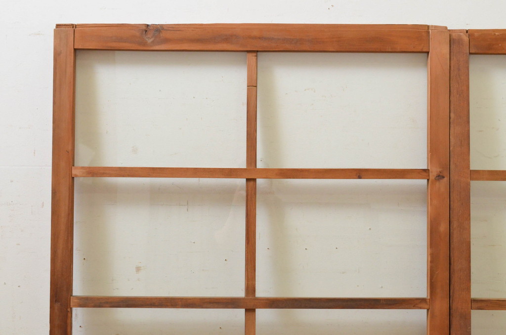 アンティーク建具　古い木味が魅力的なガラス窓2枚セット(引き戸、ガラス戸)(R-068894)