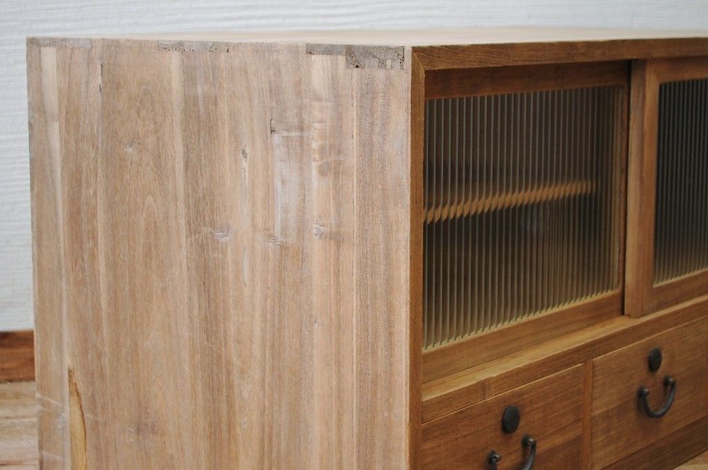 アンティーク家具　古い木味のモールガラスローボード