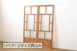 アンティーク建具　杉材　和モダンな空間作りにおすすめな板戸窓2枚セット(引き戸)(R-067779)