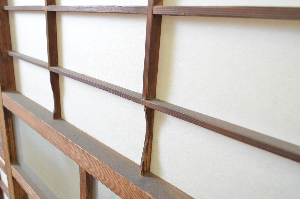 アンティーク建具　昔懐かしい佇まいが魅力の幅狭障子戸4枚セット(引き戸、ガラス帯戸)(R-064093)