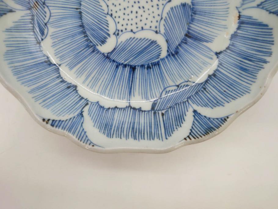 江戸後期　伊万里　線描き　約14cm　4.5寸　上品な大輪の牡丹が目を引くなます皿2枚セット(花、小皿、和皿、四寸五分、和食器)(R-078252)