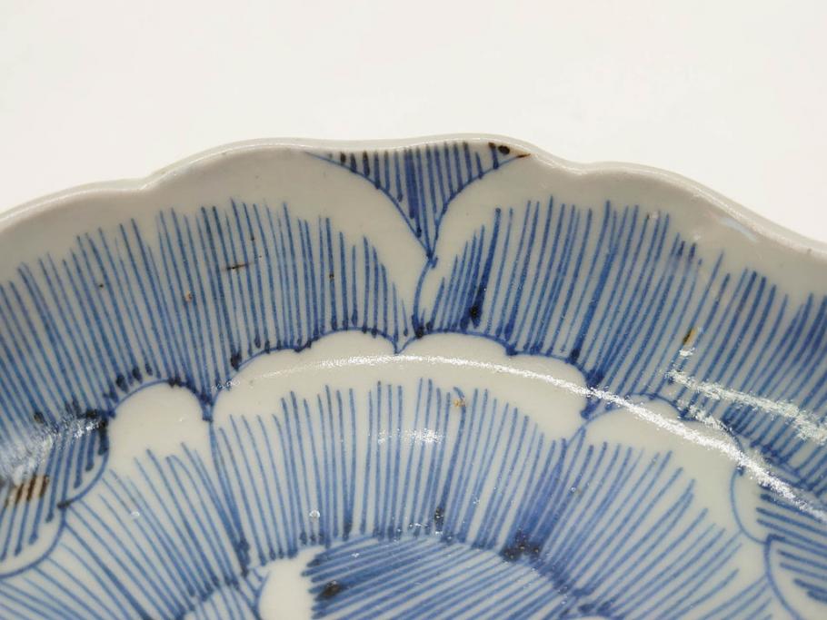 江戸後期　伊万里　線描き　約14cm　4.5寸　上品な大輪の牡丹が目を引くなます皿2枚セット(花、小皿、和皿、四寸五分、和食器)(R-078252)