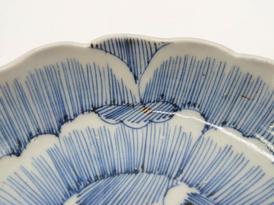 江戸後期　伊万里　線描き　約14cm　4.5寸　上品な大輪の牡丹が目を引くなます皿2枚セット(花、小皿、和皿、四寸五分、和食器)(R-078252)