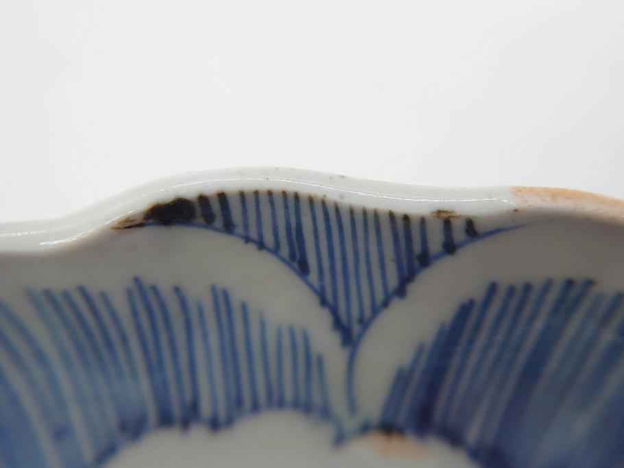 江戸後期　伊万里　線描き　約14cm　4.5寸　上品な大輪の牡丹が目を引くなます皿2枚セット(花、小皿、和皿、四寸五分、和食器)(R-078252)
