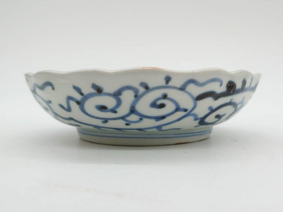 江戸後期　伊万里　線描き　約14cm　4.5寸　上品な大輪の牡丹が目を引くなます皿2枚セット(花、小皿、和皿、四寸五分、和食器)(R-078252)