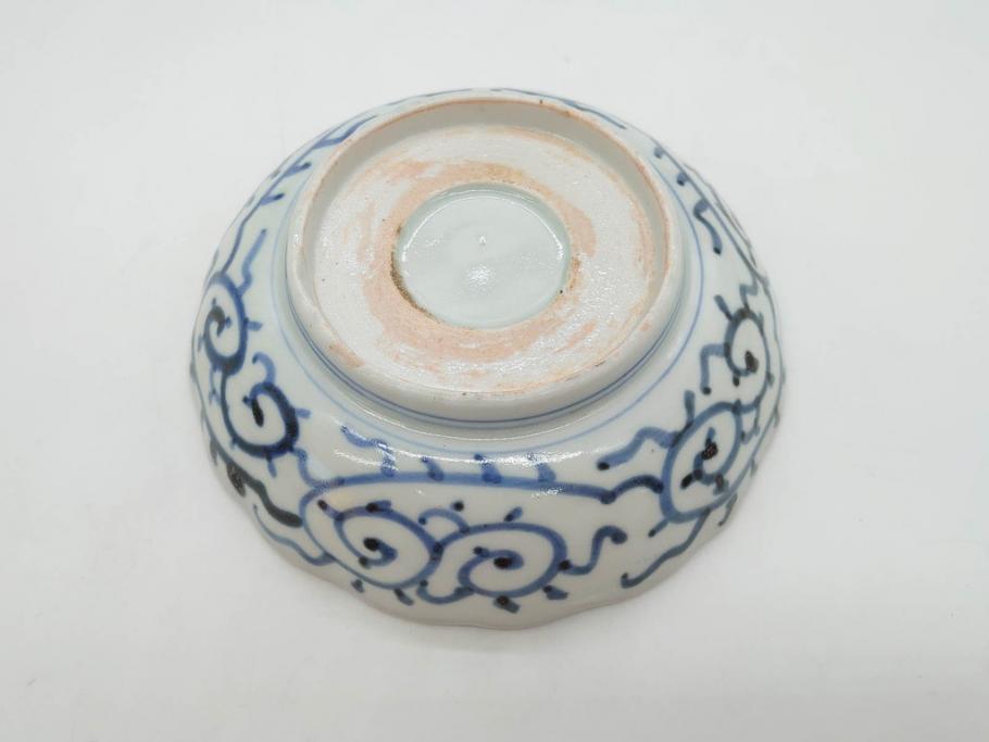 江戸後期　伊万里　線描き　約14cm　4.5寸　上品な大輪の牡丹が目を引くなます皿2枚セット(花、小皿、和皿、四寸五分、和食器)(R-078252)