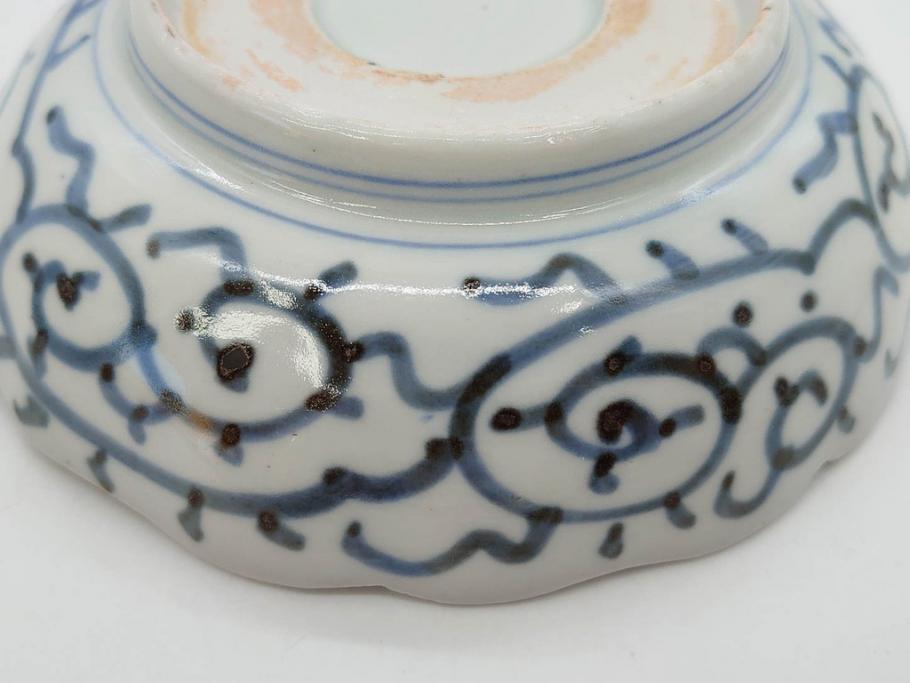 江戸後期　伊万里　線描き　約14cm　4.5寸　上品な大輪の牡丹が目を引くなます皿2枚セット(花、小皿、和皿、四寸五分、和食器)(R-078252)
