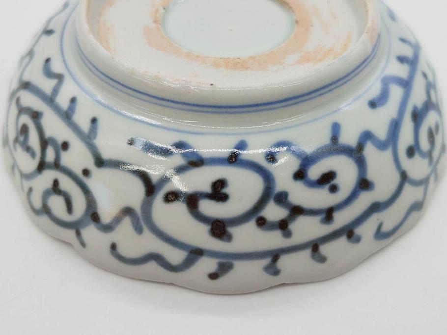江戸後期　伊万里　線描き　約14cm　4.5寸　上品な大輪の牡丹が目を引くなます皿2枚セット(花、小皿、和皿、四寸五分、和食器)(R-078252)