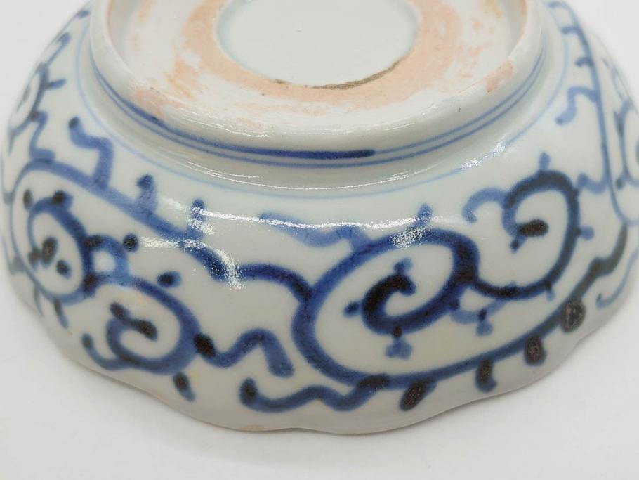 江戸後期　伊万里　線描き　約14cm　4.5寸　上品な大輪の牡丹が目を引くなます皿2枚セット(花、小皿、和皿、四寸五分、和食器)(R-078252)