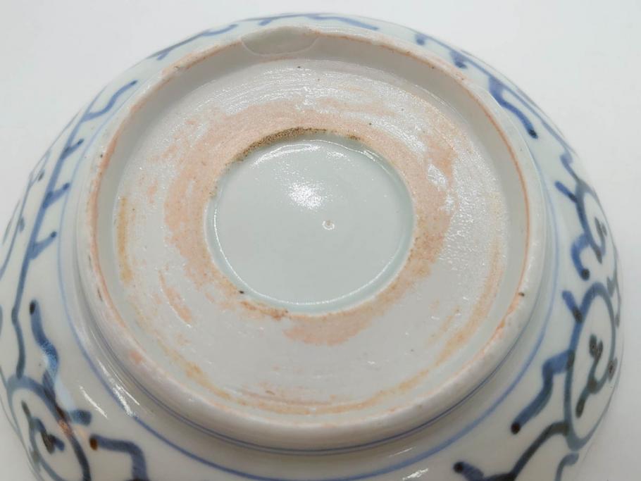 江戸後期　伊万里　線描き　約14cm　4.5寸　上品な大輪の牡丹が目を引くなます皿2枚セット(花、小皿、和皿、四寸五分、和食器)(R-078252)