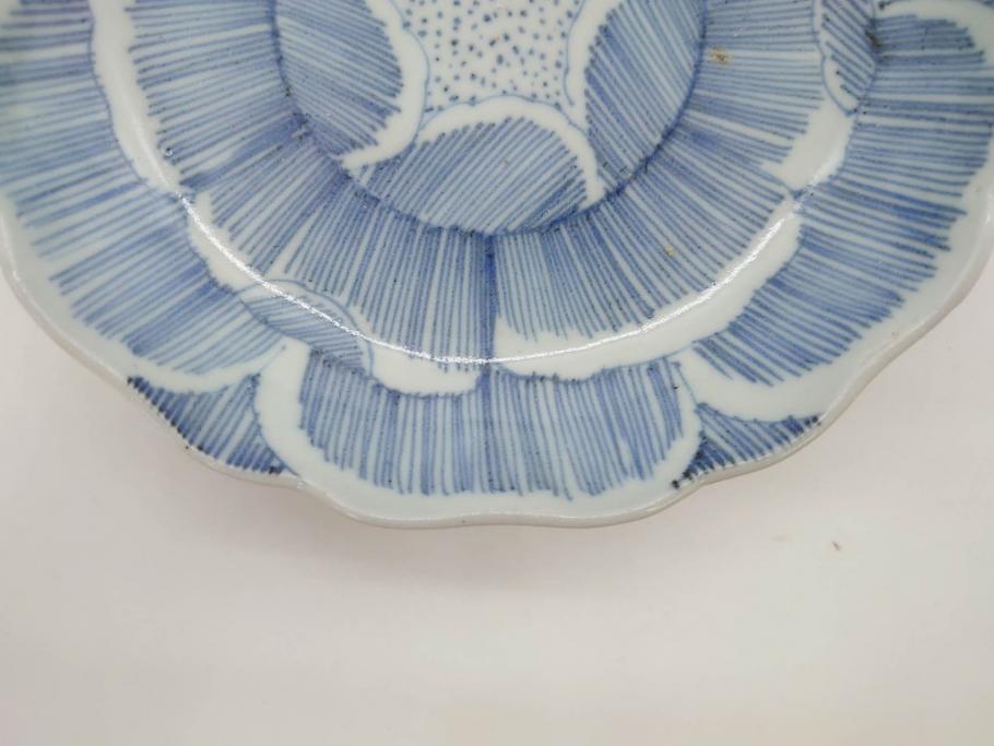 江戸後期　伊万里　線描き　約14cm　4.5寸　上品な大輪の牡丹が目を引くなます皿2枚セット(花、小皿、和皿、四寸五分、和食器)(R-078252)