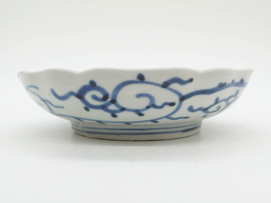 江戸後期　伊万里　線描き　約14cm　4.5寸　上品な大輪の牡丹が目を引くなます皿2枚セット(花、小皿、和皿、四寸五分、和食器)(R-078252)